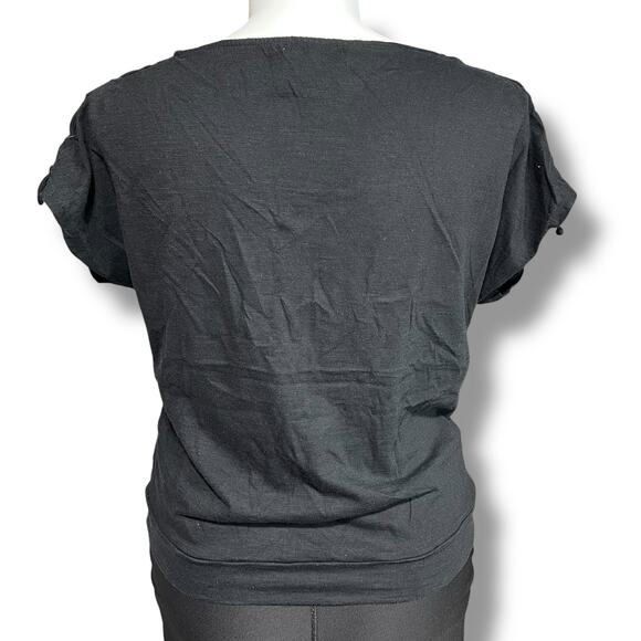 Covington Womens T Shirt Top Short Dolman Sleeve Laceup Detail Black Large - Picture 4 of 9